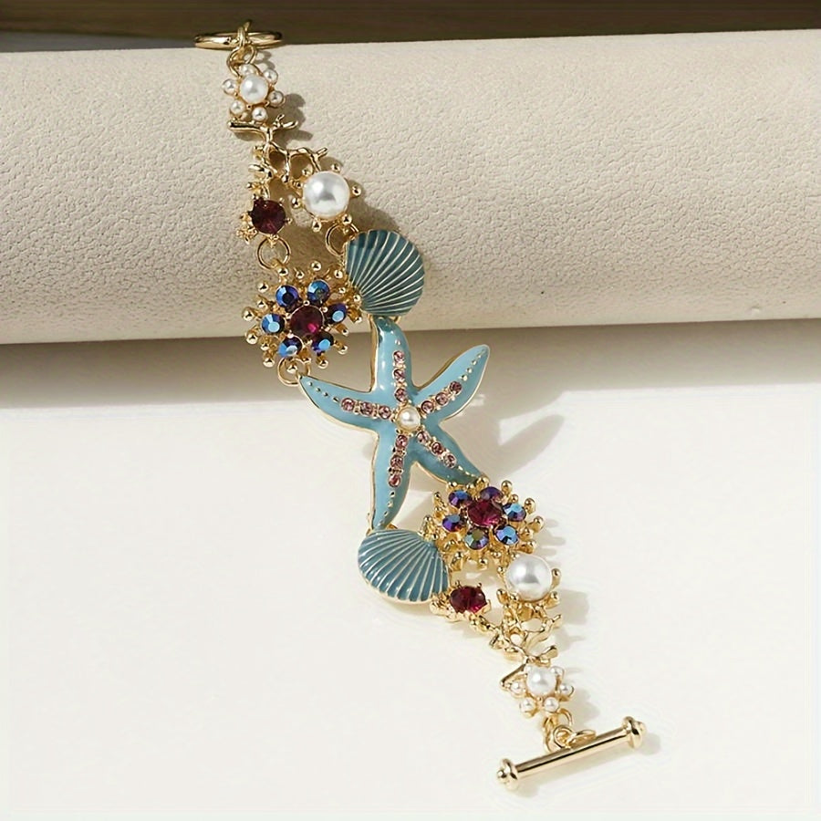 Wunderschönes Armband mit Seestern-Anhänger, Muscheldetails und Meerkorallen-Perlen