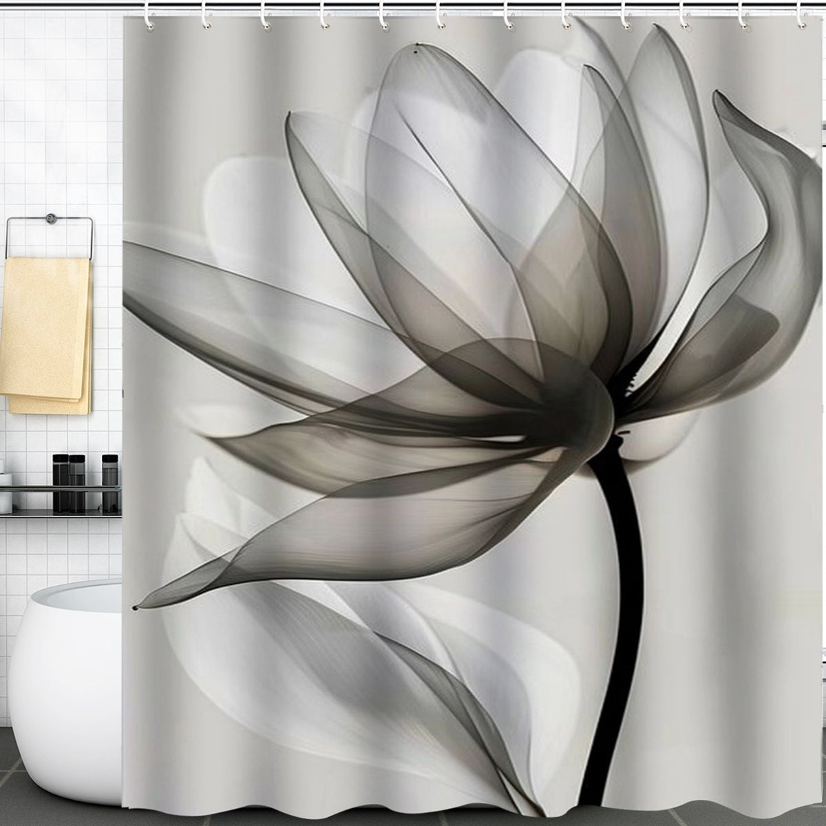 Wasserabweisender Polyester Duschvorhang mit Transparentem Blattdesign
