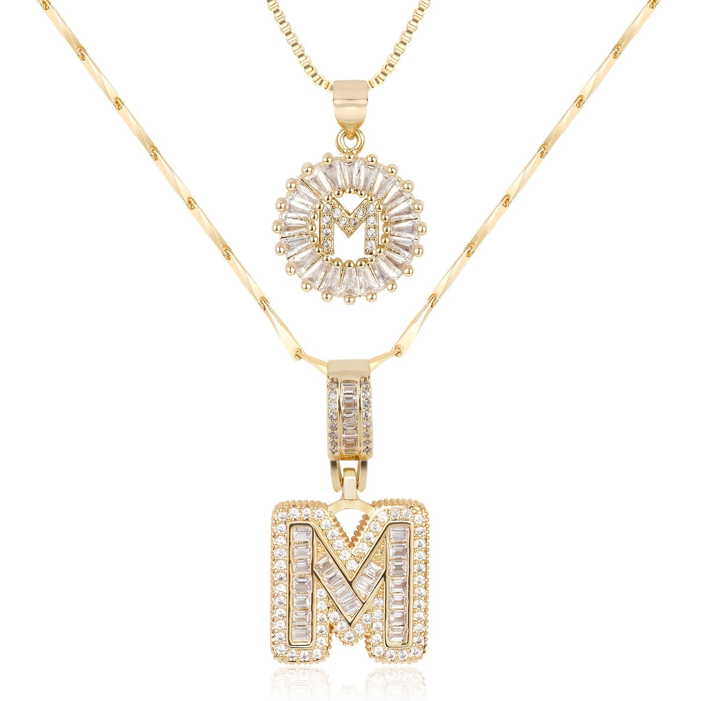 2-teiliges 14k Diamant-Anfangsbuchstaben-Halsketten-Set