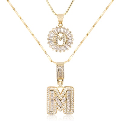 2-teiliges 14k Diamant-Anfangsbuchstaben-Halsketten-Set