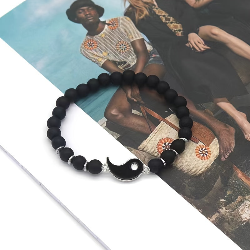 2 Stück Yin Yang Tai Chi Armbänder für Damen – Elegantes & Vintage-Perlendesign