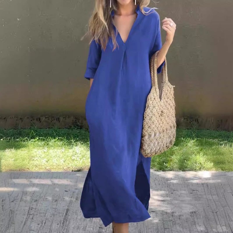 Rebecca® | Lässiges Leinenkleid mit V-Ausschnitt