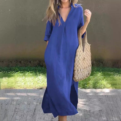 Rebecca® | Lässiges Leinenkleid mit V-Ausschnitt