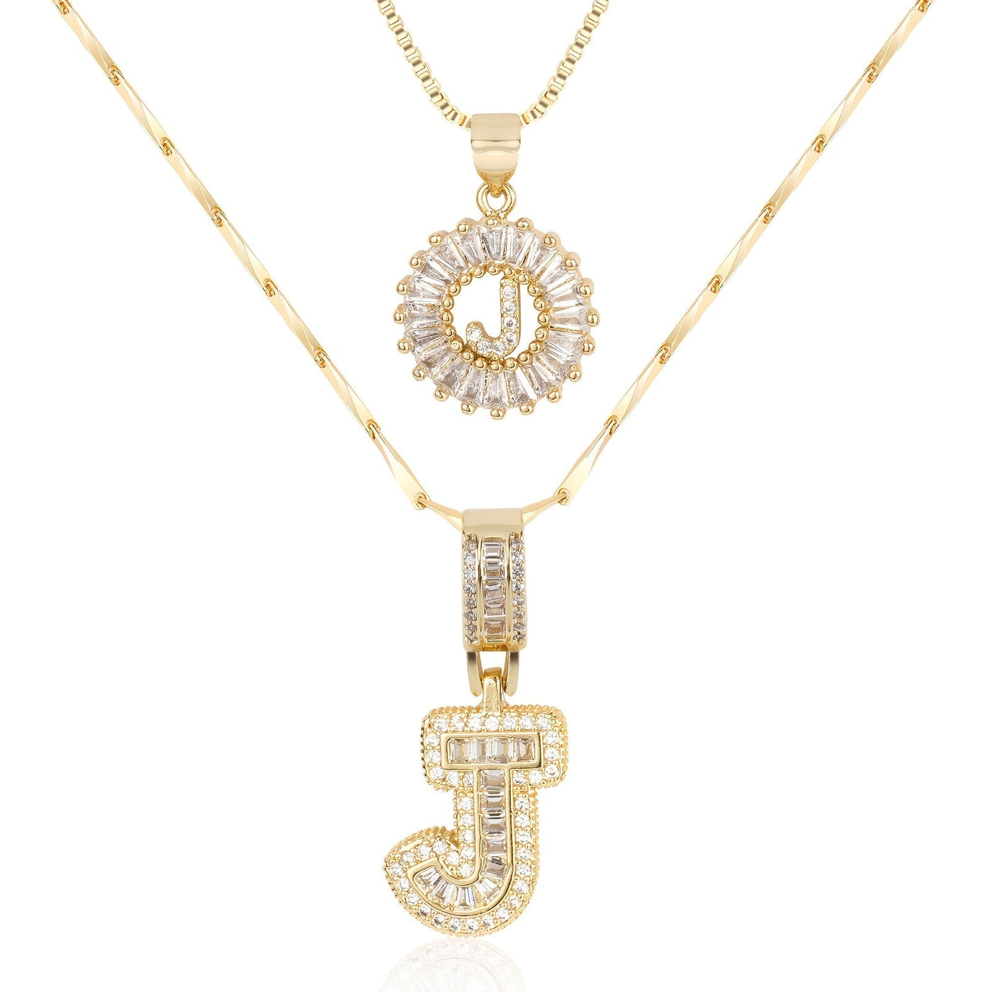 2-teiliges 14k Diamant-Anfangsbuchstaben-Halsketten-Set