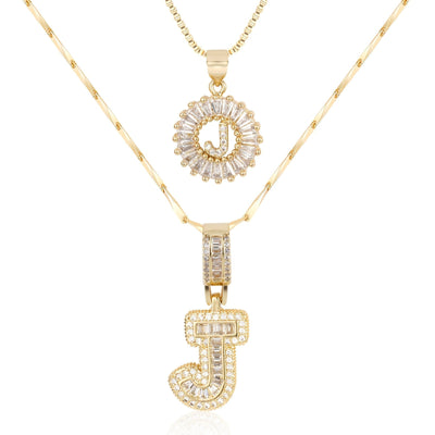2-teiliges 14k Diamant-Anfangsbuchstaben-Halsketten-Set