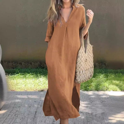 Rebecca® | Lässiges Leinenkleid mit V-Ausschnitt