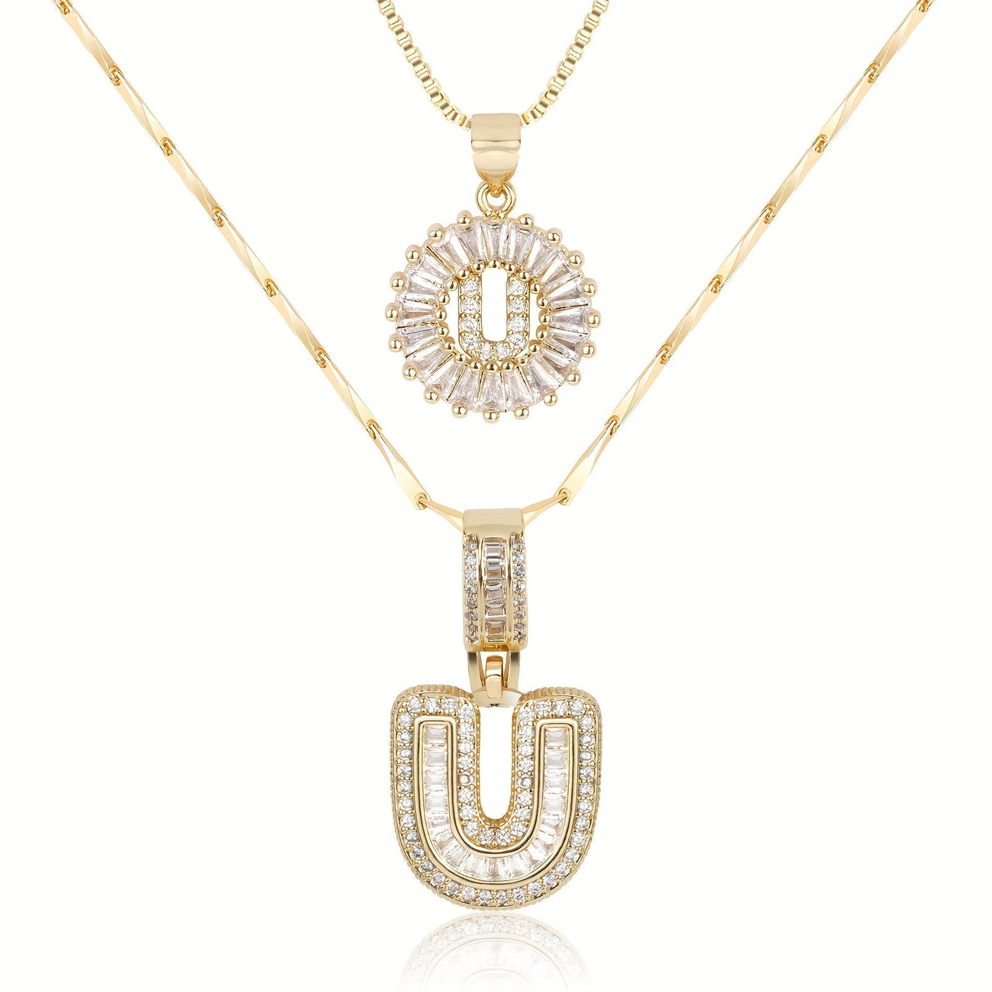 2-teiliges 14k Diamant-Anfangsbuchstaben-Halsketten-Set