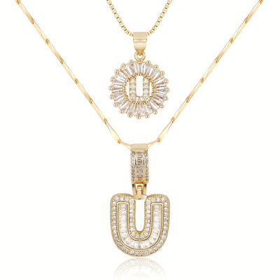2-teiliges 14k Diamant-Anfangsbuchstaben-Halsketten-Set