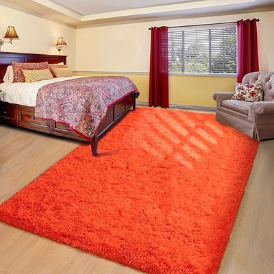 Weicher & Flauschiger Orangefarbener Shaggy-Teppich – Leicht zu Reinigen