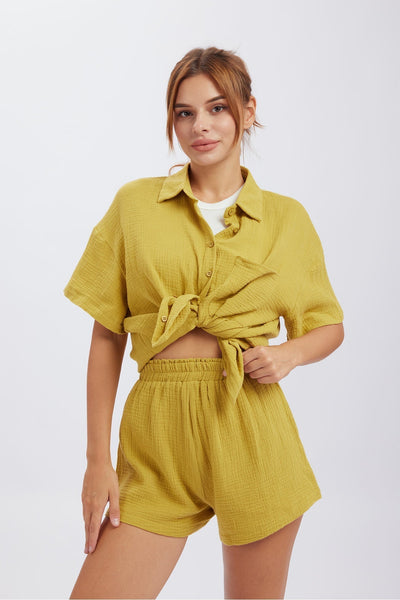 Zweiteiler mit Knoten-Detail | Kurzarm-Hemd & Shorts | Lässiger Stil