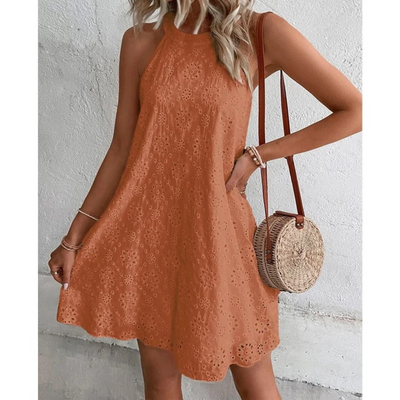 Elisa® | Elegantes weißes, hohles, kurzes Sommerkleid mit Aufdruck