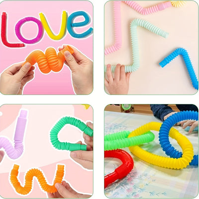 2 Stück Bunte Elastische Pop-Rohre – Sensorische Dehnen- & Quietscht-Spielzeuge