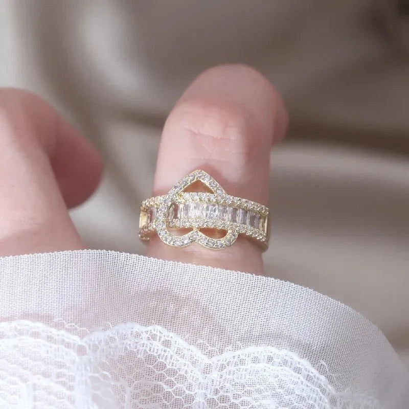 14k Liebhaber Schleife Diamant Herz Ring