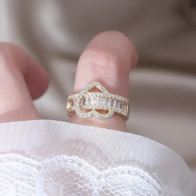 14k Liebhaber Schleife Diamant Herz Ring