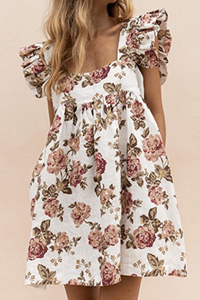 Zenia® | Prinzessinnenkleid mit Patchwork-Print und quadratischem Kragen