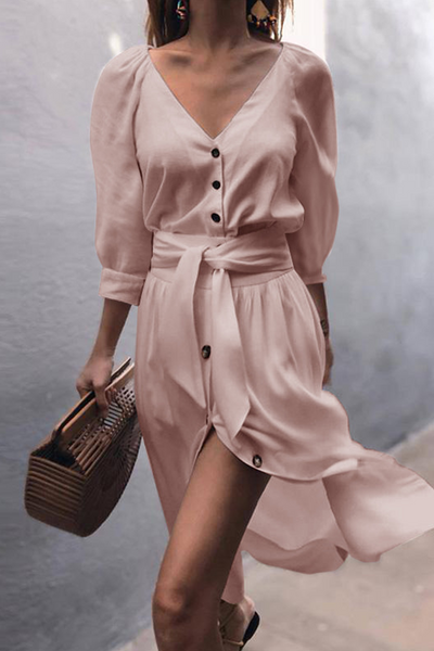 Yasmina® | Elegantes A-Linien-Kleid mit V-Ausschnitt und Gürtel