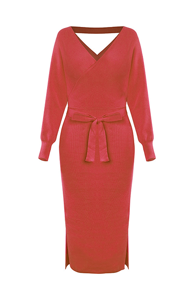 Ximena® | Elegantes, rückenfreies, geschlitztes Kleid mit V-Ausschnitt