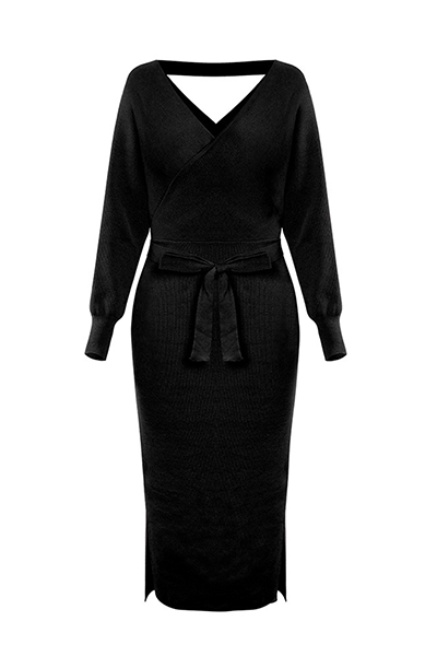 Ximena® | Elegantes, rückenfreies, geschlitztes Kleid mit V-Ausschnitt
