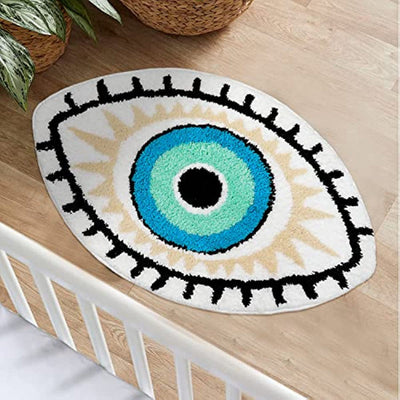 Absorbierender Weißer Evil Eye Teppich – Stilvoller & Schützender Bodenbelag