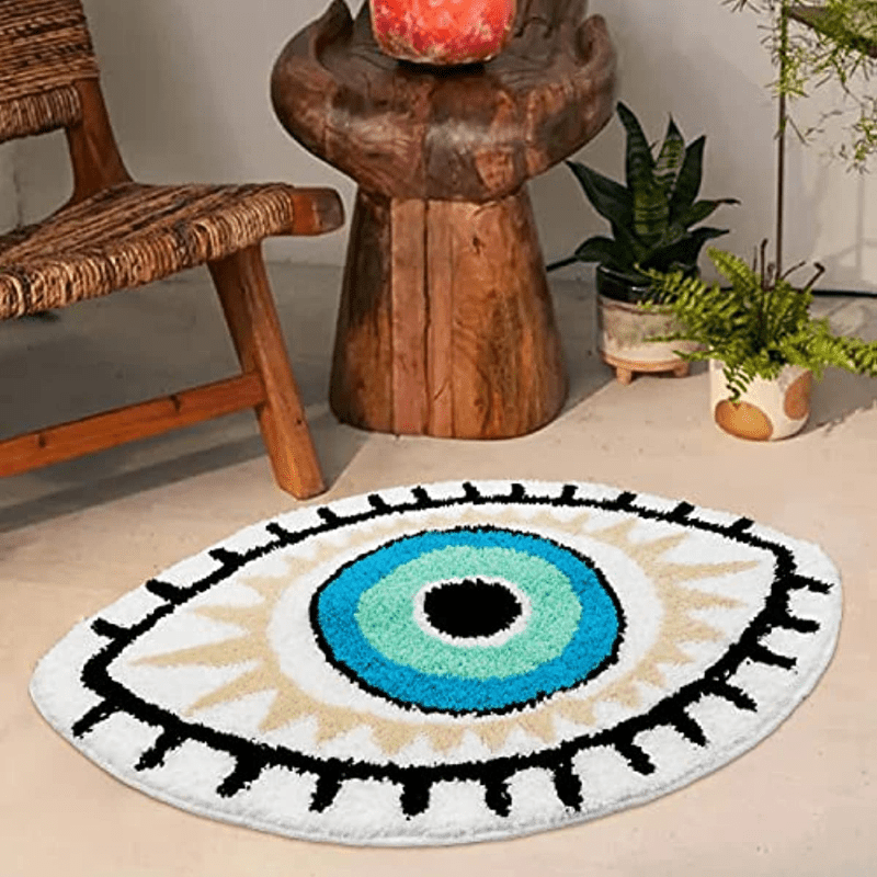 Absorbierender Weißer Evil Eye Teppich – Stilvoller & Schützender Bodenbelag