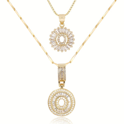 2-teiliges 14k Diamant-Anfangsbuchstaben-Halsketten-Set