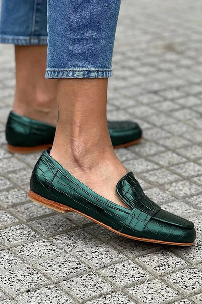 Ylenora - Modische Loafers mit glänzendem, kariertem Muster