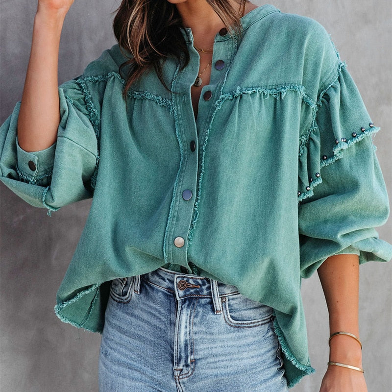 Faith® | Jeansbluse mit Laternenärmeln