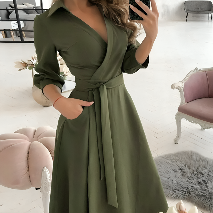 Sofía® | Elegantes Langarmkleid mit V-Ausschnitt