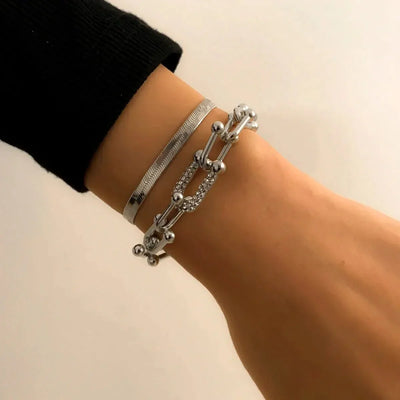 2-teiliges Statement-Kettenverschluss- & Fischgrätenarmband