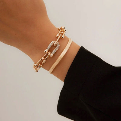 2-teiliges Statement-Kettenverschluss- & Fischgrätenarmband