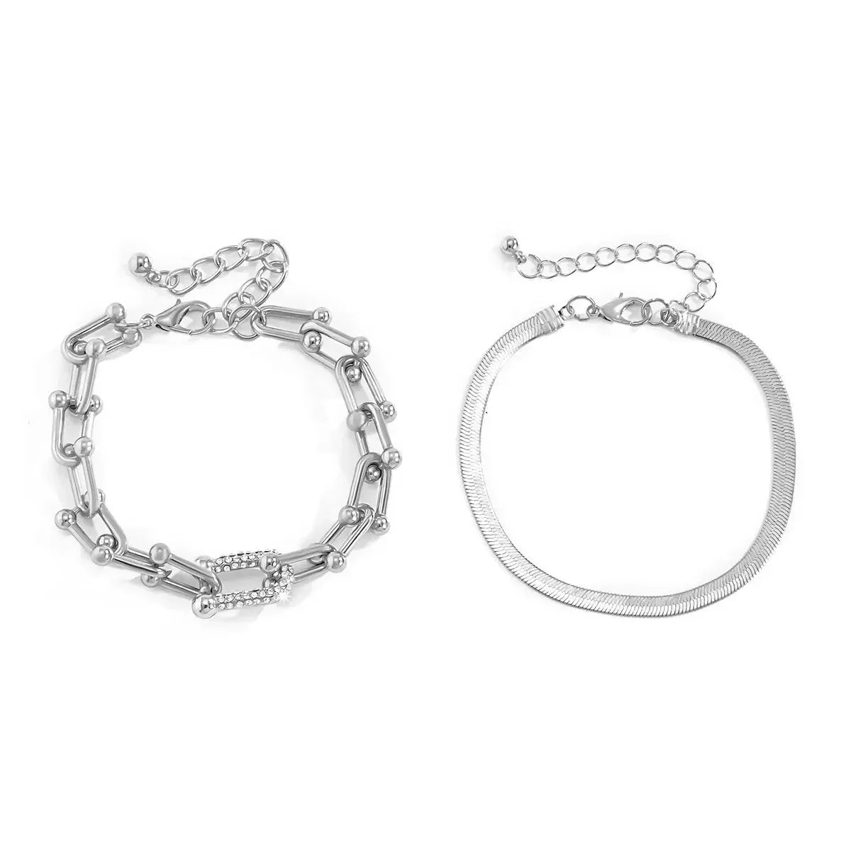 2-teiliges Statement-Kettenverschluss- & Fischgrätenarmband