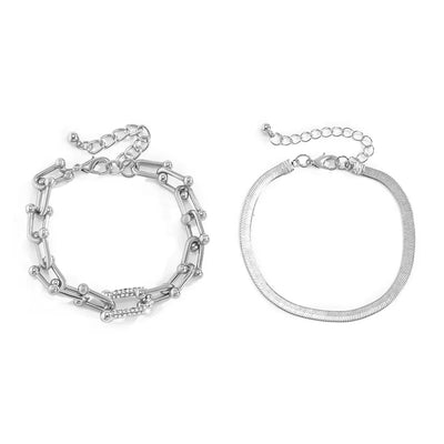 2-teiliges Statement-Kettenverschluss- & Fischgrätenarmband