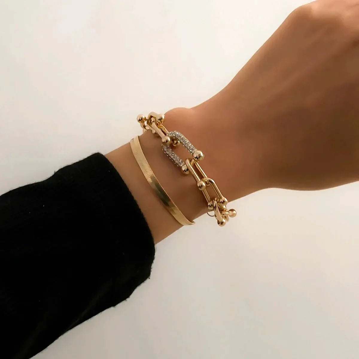 2-teiliges Statement-Kettenverschluss- & Fischgrätenarmband