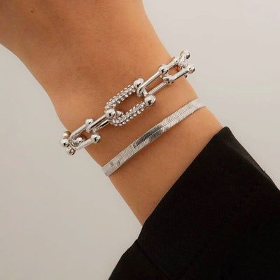 2-teiliges Statement-Kettenverschluss- & Fischgrätenarmband