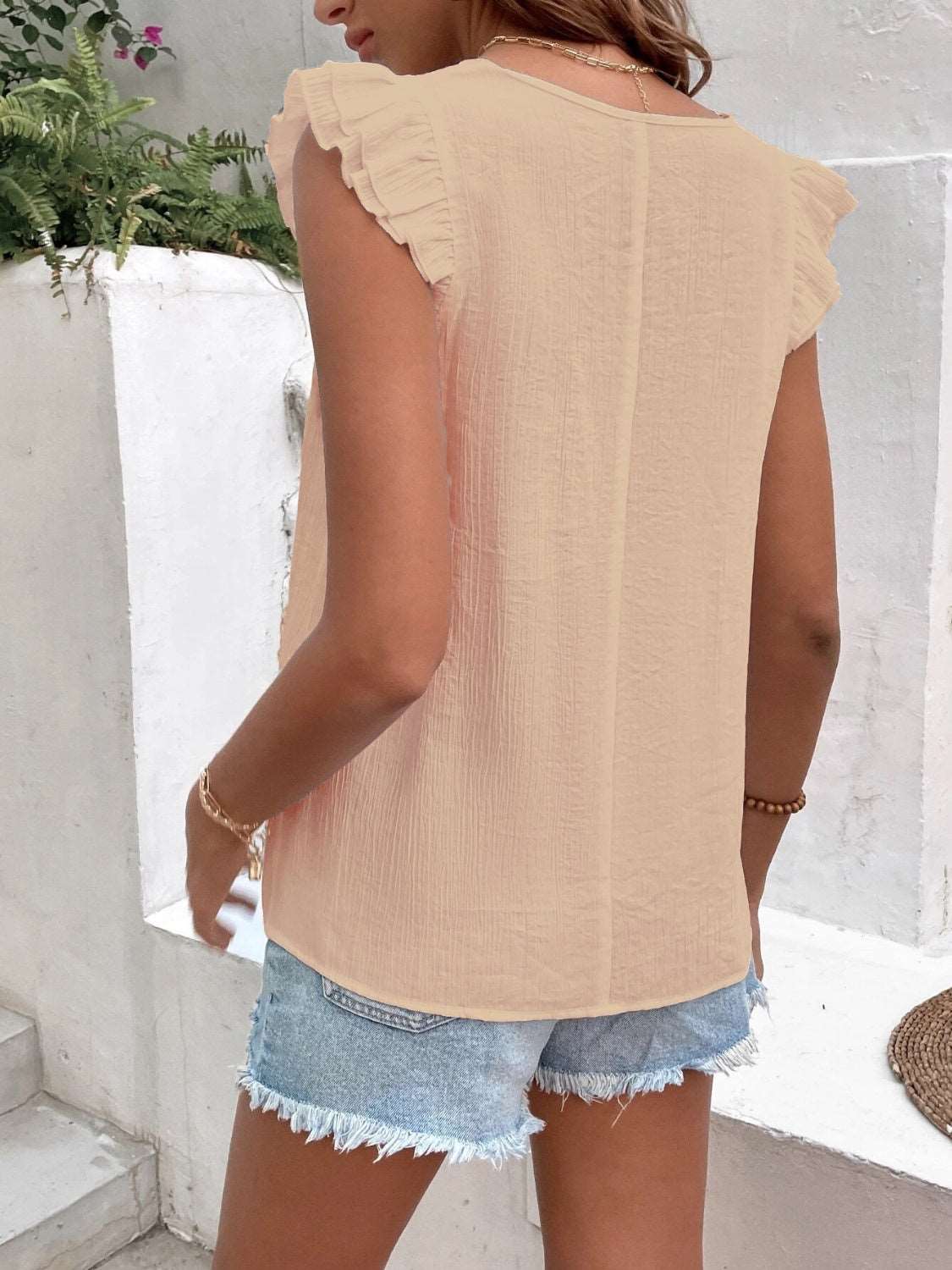 Georgia® | Kurzarm-Rüschenbluse mit V-Ausschnitt