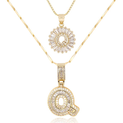 2-teiliges 14k Diamant-Anfangsbuchstaben-Halsketten-Set