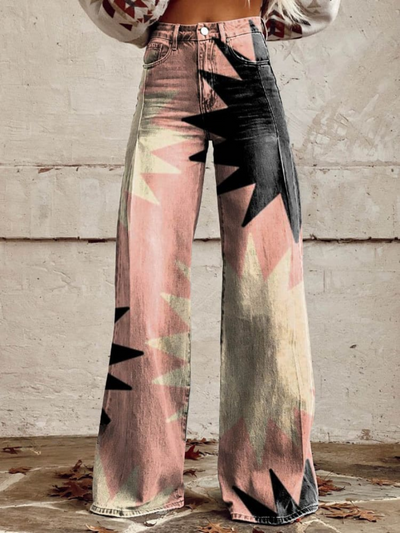 Weit geschnittene Jeans | High Waist | Grafisches Sternenmuster