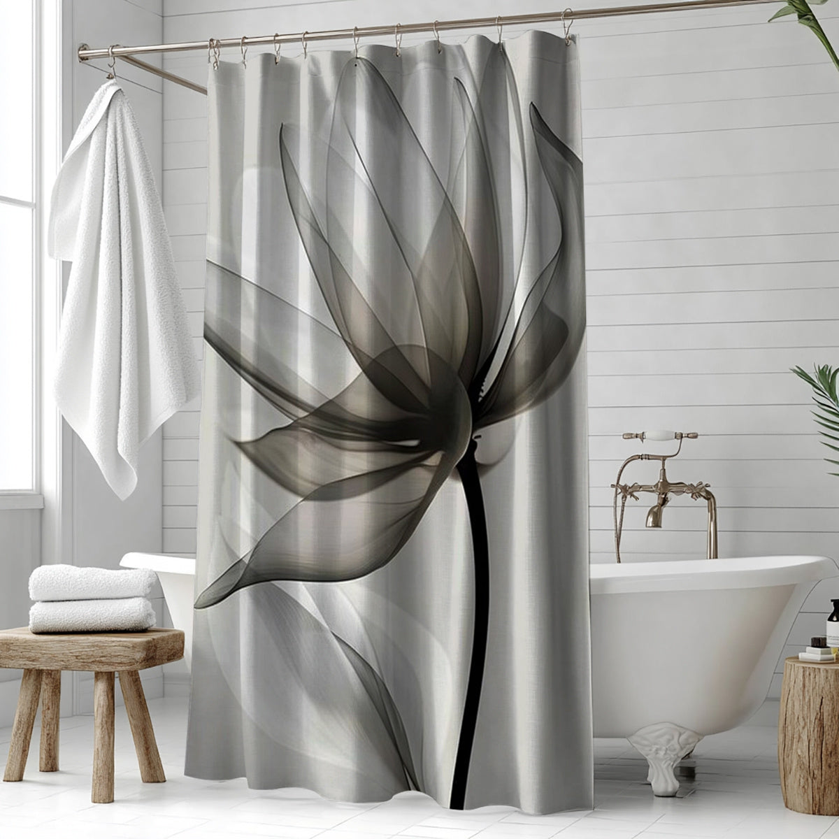 Wasserabweisender Polyester Duschvorhang mit Transparentem Blattdesign