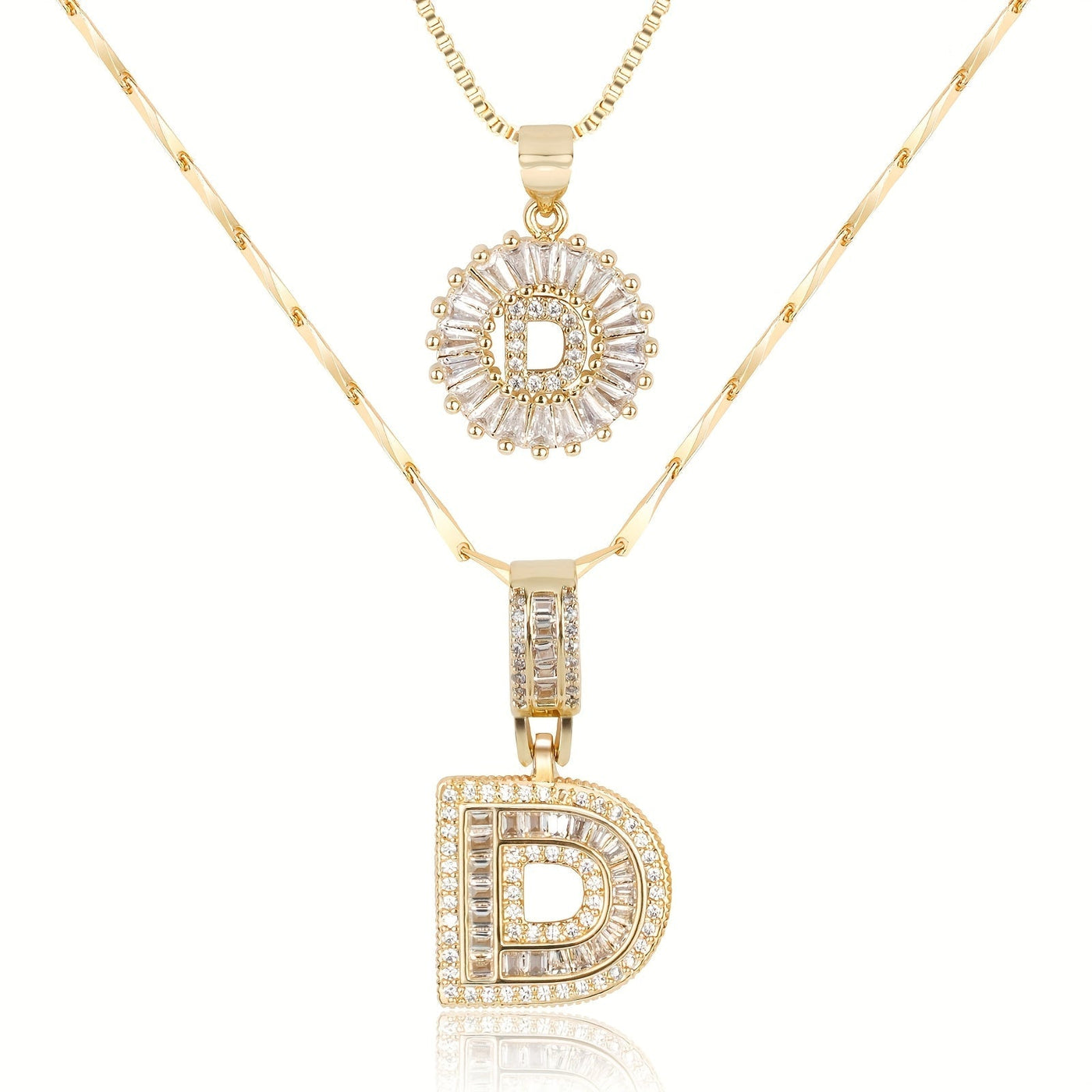 2-teiliges 14k Diamant-Anfangsbuchstaben-Halsketten-Set