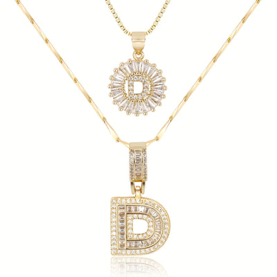 2-teiliges 14k Diamant-Anfangsbuchstaben-Halsketten-Set