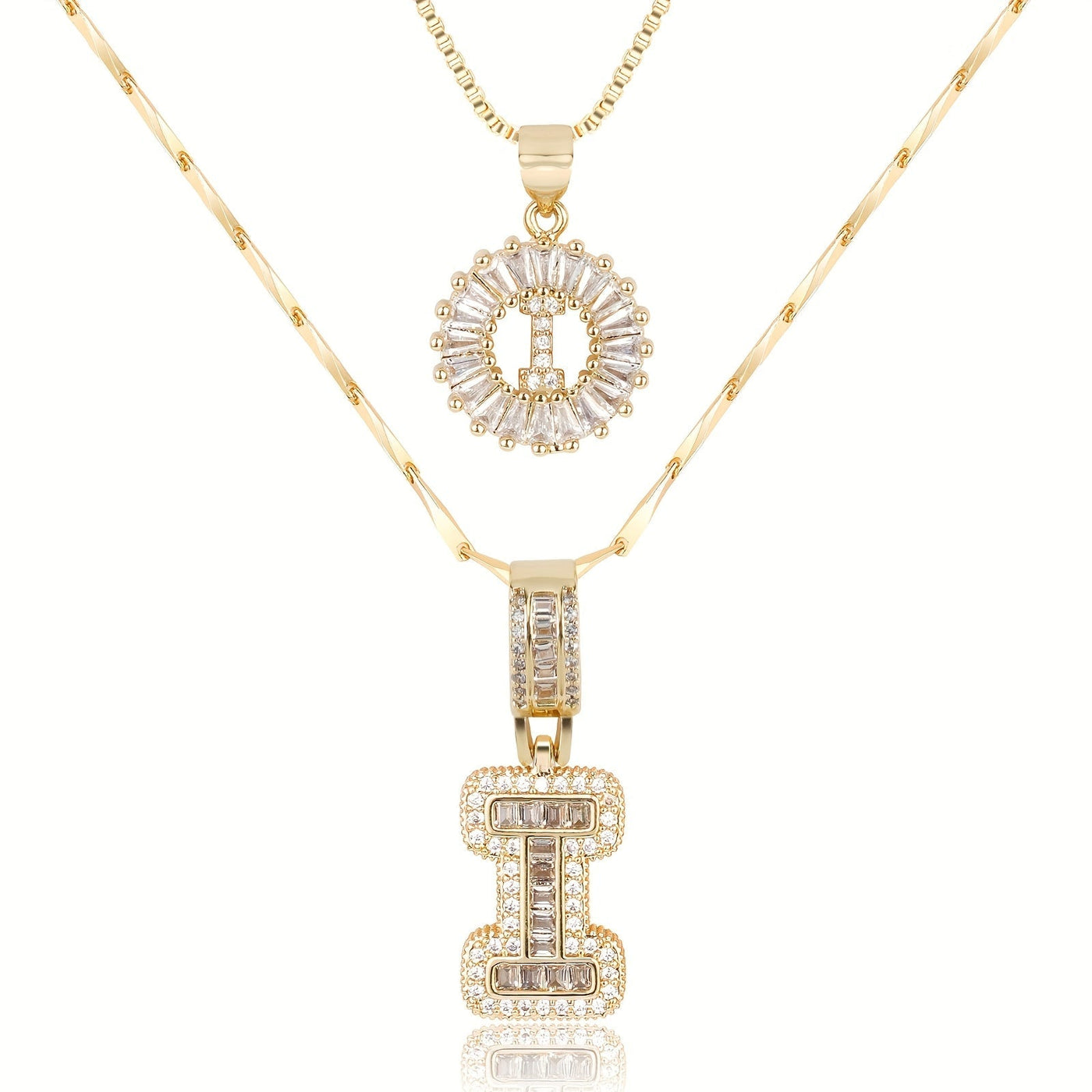 2-teiliges 14k Diamant-Anfangsbuchstaben-Halsketten-Set