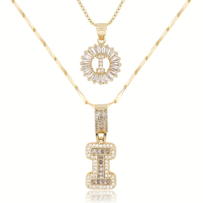 2-teiliges 14k Diamant-Anfangsbuchstaben-Halsketten-Set