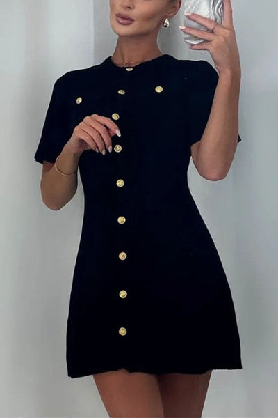 Weiches Heidi -Rosiedress Kurzarm Knopfverschluss Mini Strickkleid