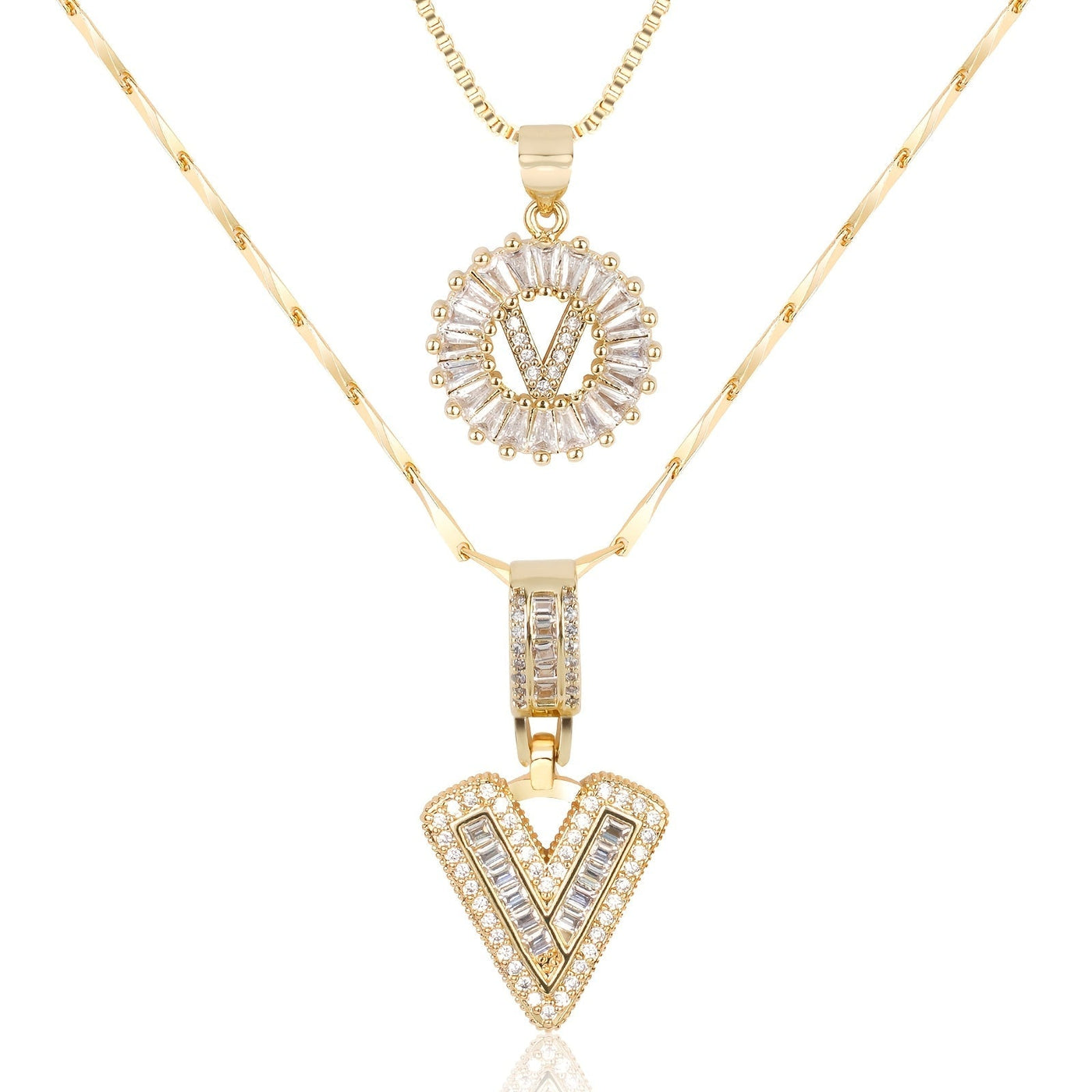 2-teiliges 14k Diamant-Anfangsbuchstaben-Halsketten-Set