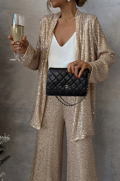 Zweiteiliges Set mit Pailletten | Weite Hose & Blazer | Glamourös und Elegant