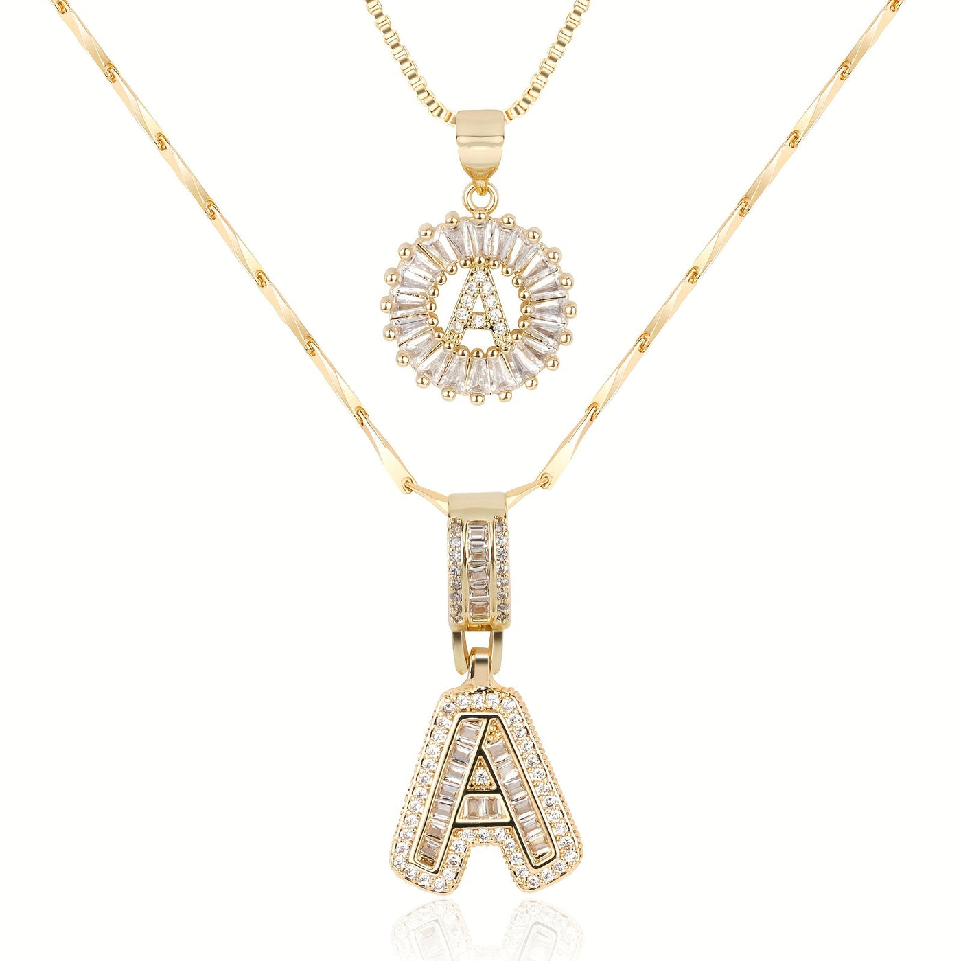 2-teiliges 14k Diamant-Anfangsbuchstaben-Halsketten-Set
