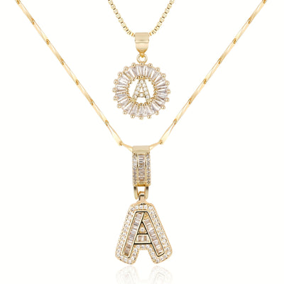 2-teiliges 14k Diamant-Anfangsbuchstaben-Halsketten-Set