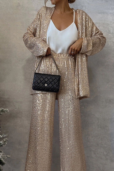 Zweiteiliges Set mit Pailletten | Weite Hose & Blazer | Glamourös und Elegant