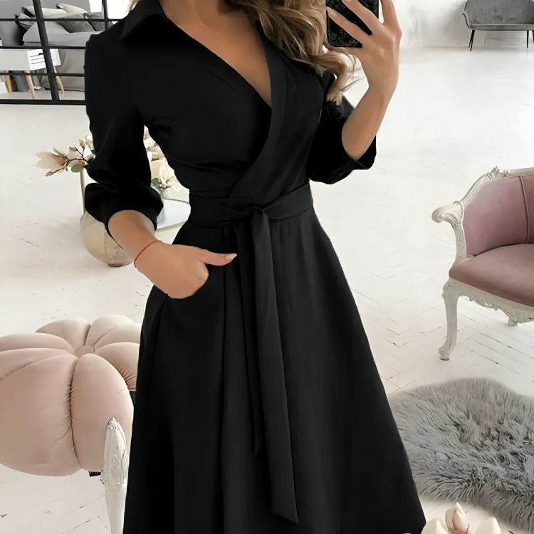 Sofía® | Elegantes Langarmkleid mit V-Ausschnitt