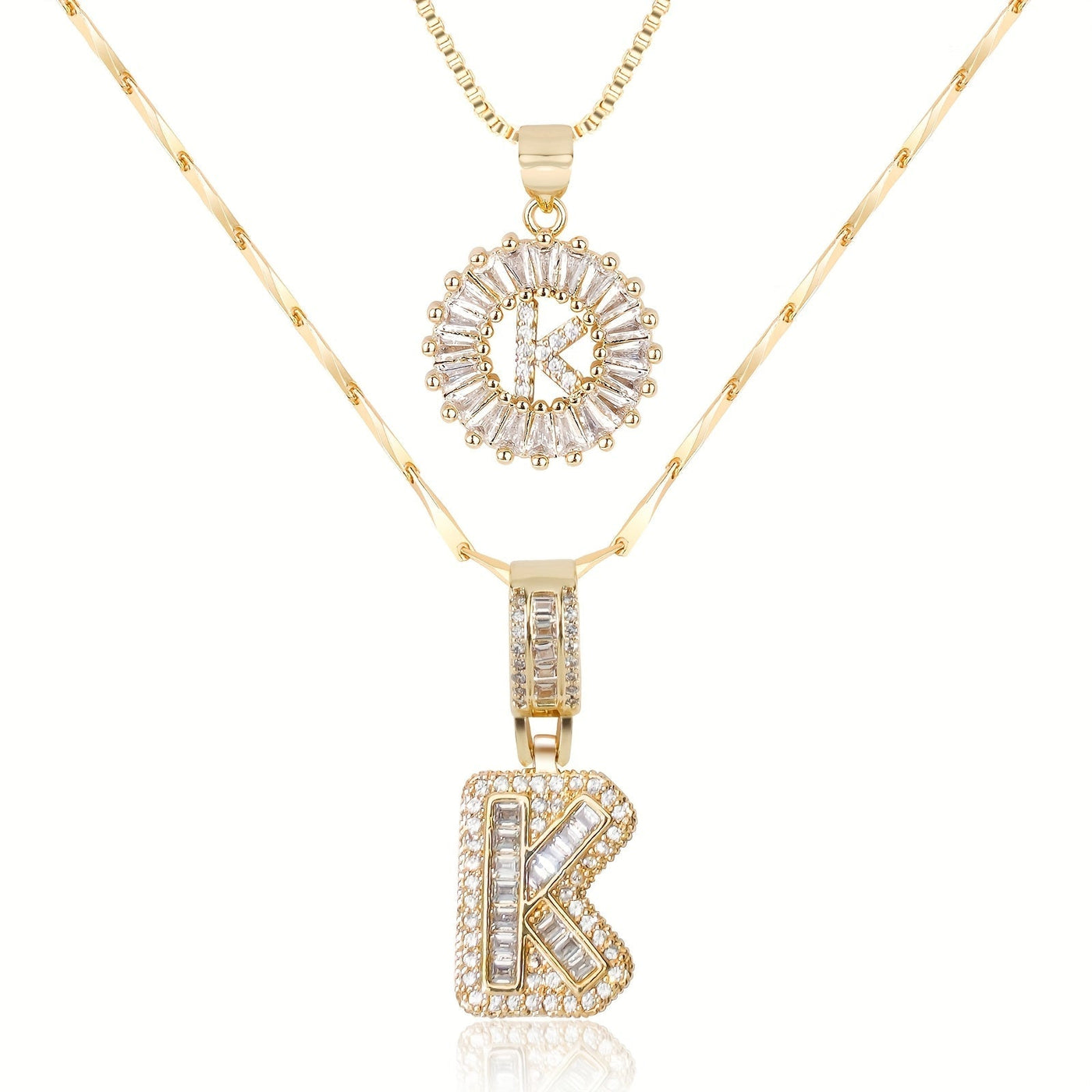 2-teiliges 14k Diamant-Anfangsbuchstaben-Halsketten-Set